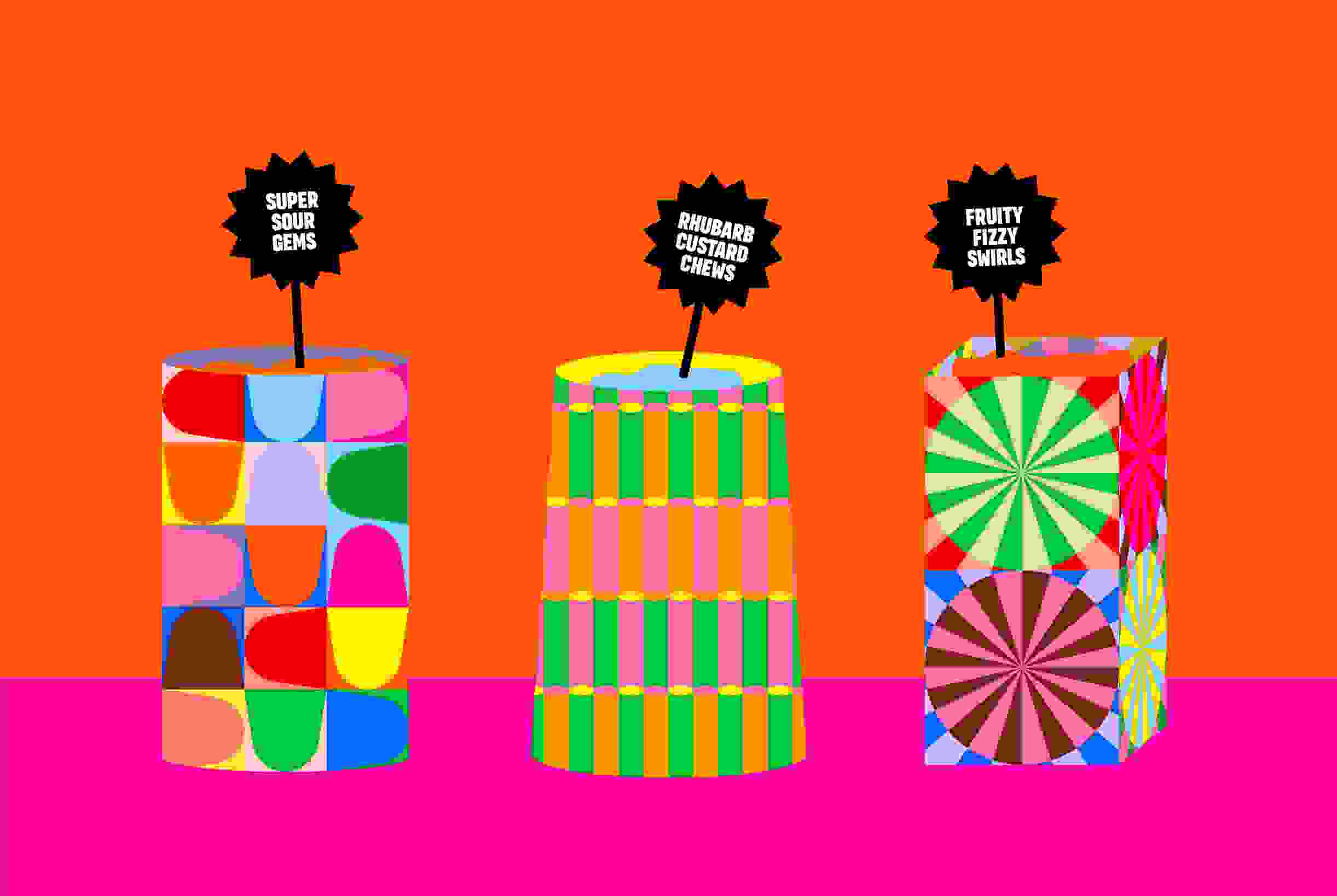 Candy bins on colourful background